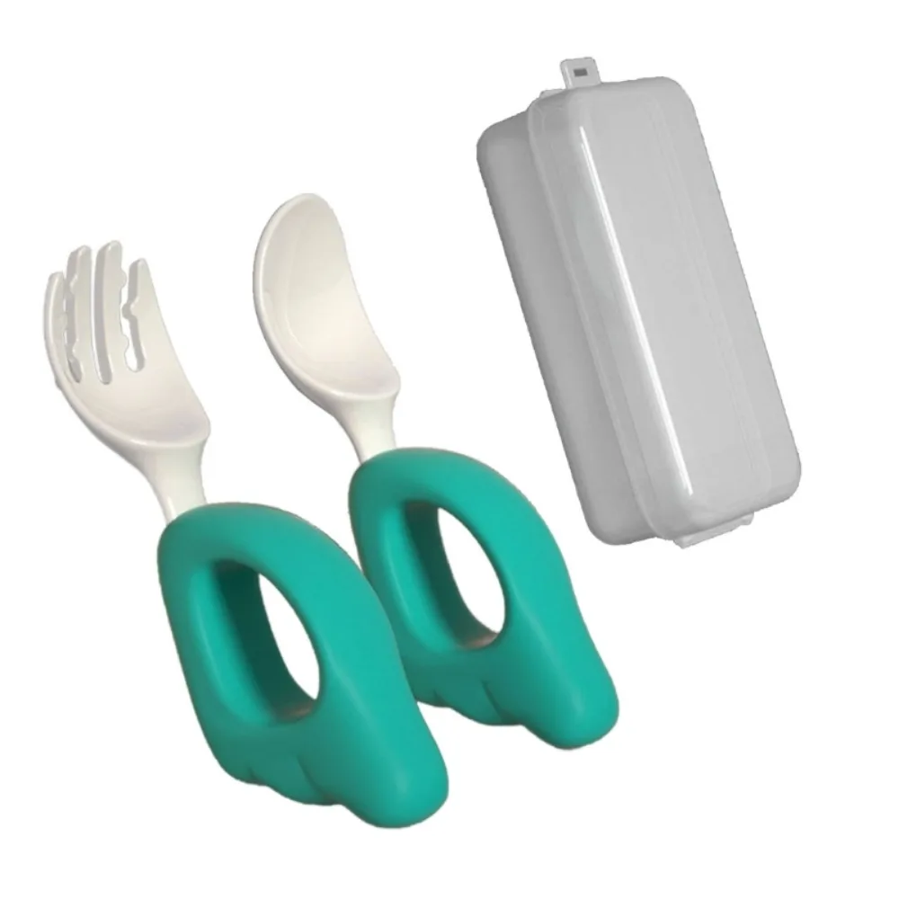 

Self Feeding Baby Forks and Spoons Set Silicone Handle Plastic Children Safe Forks Dishwasher Safe Wing Shape