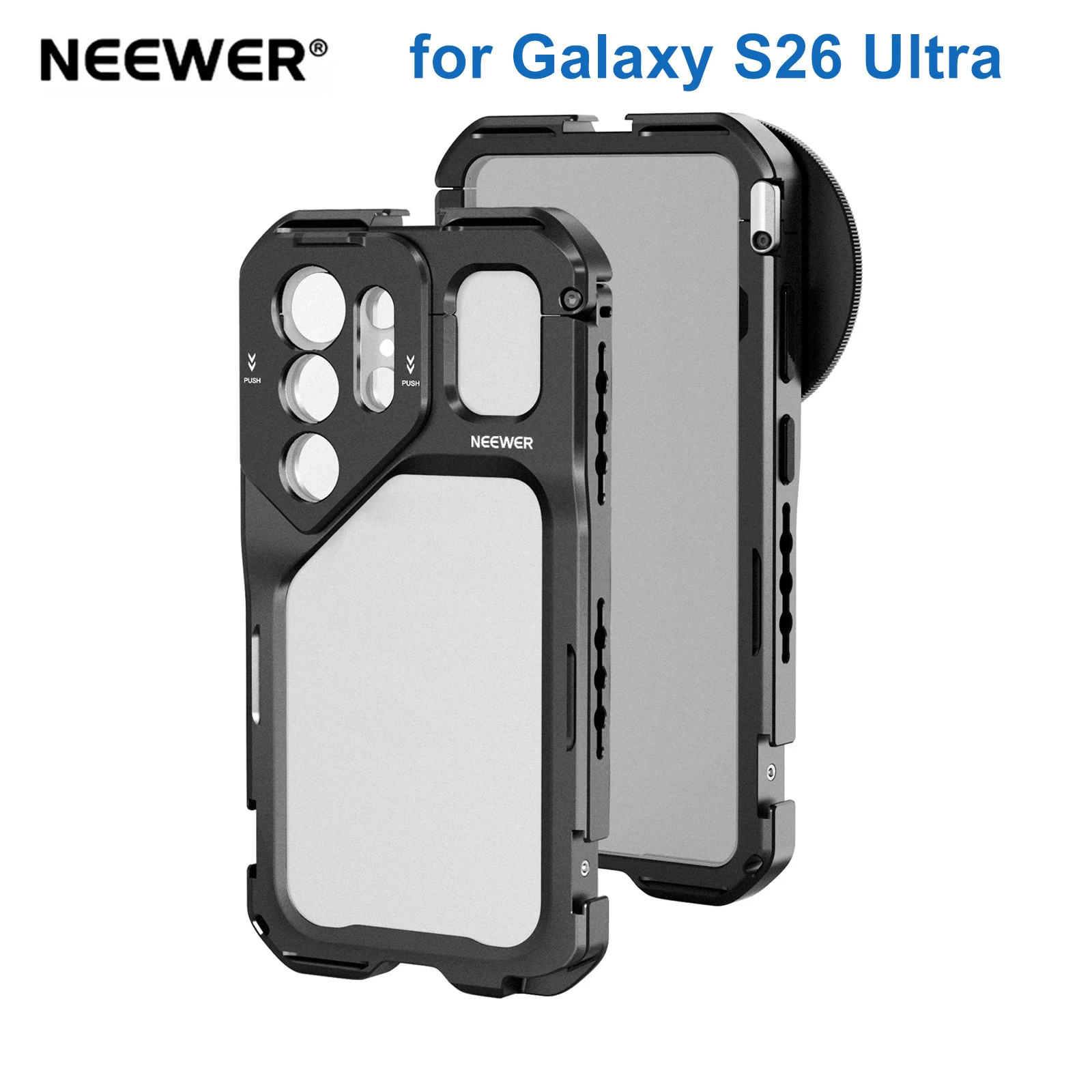 

Защитный металлический чехол NEEWER PA182 черного цвета для Samsung S26 Ultra с адаптером 17 мм/67 мм