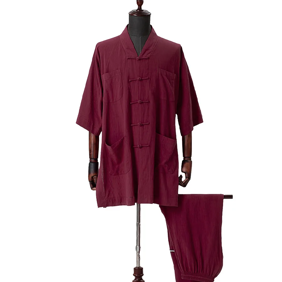 Traditional Chinese KungFu TaiChi Suit Buddhism Arhat Gown Set for Adult Men Monk Robe Clothes Top and Pants Buddhist Clothes