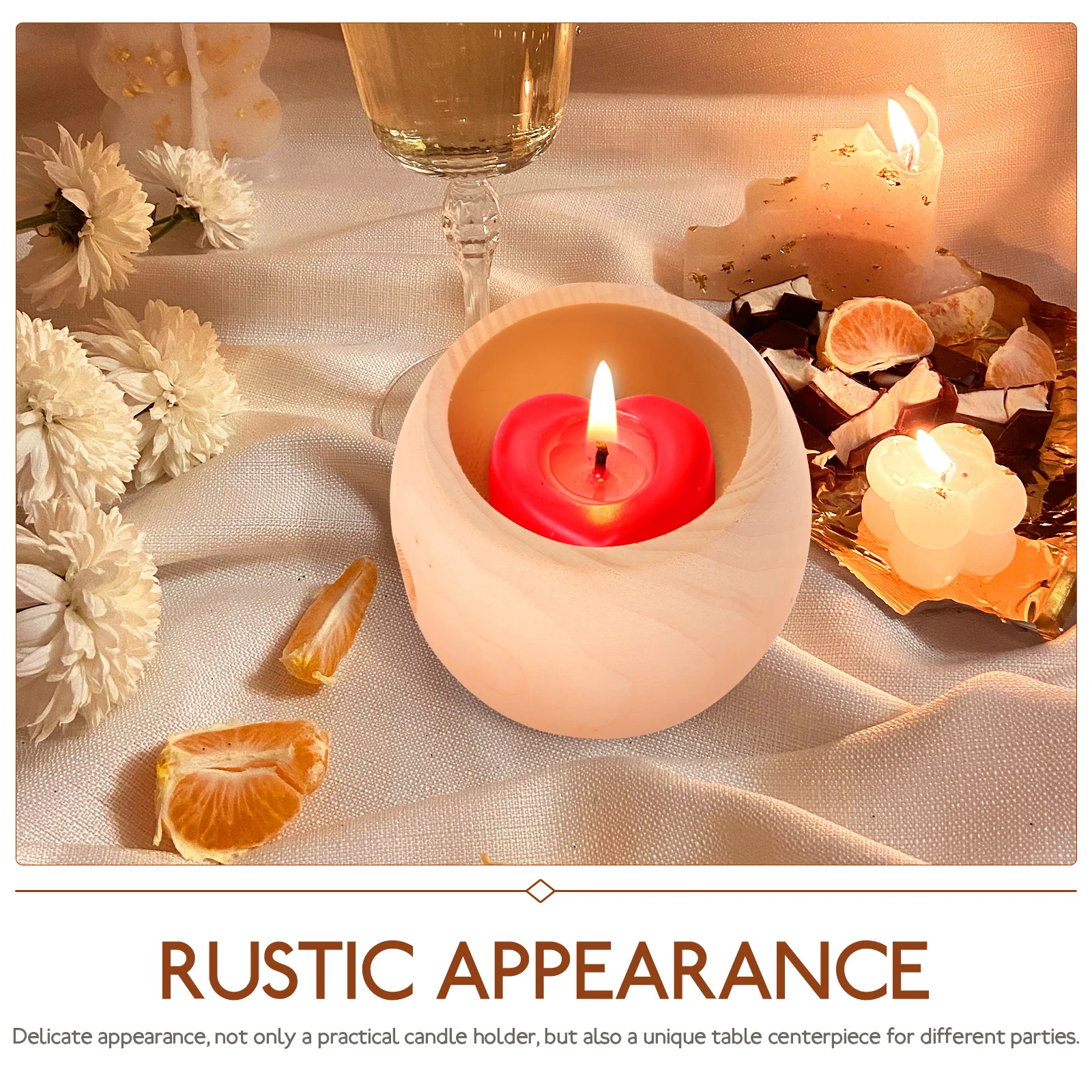 

Heart Shaped Wooden Holder Stable Tealight Pillar Stand for Living Room Window Desktop Ornament Party Festival