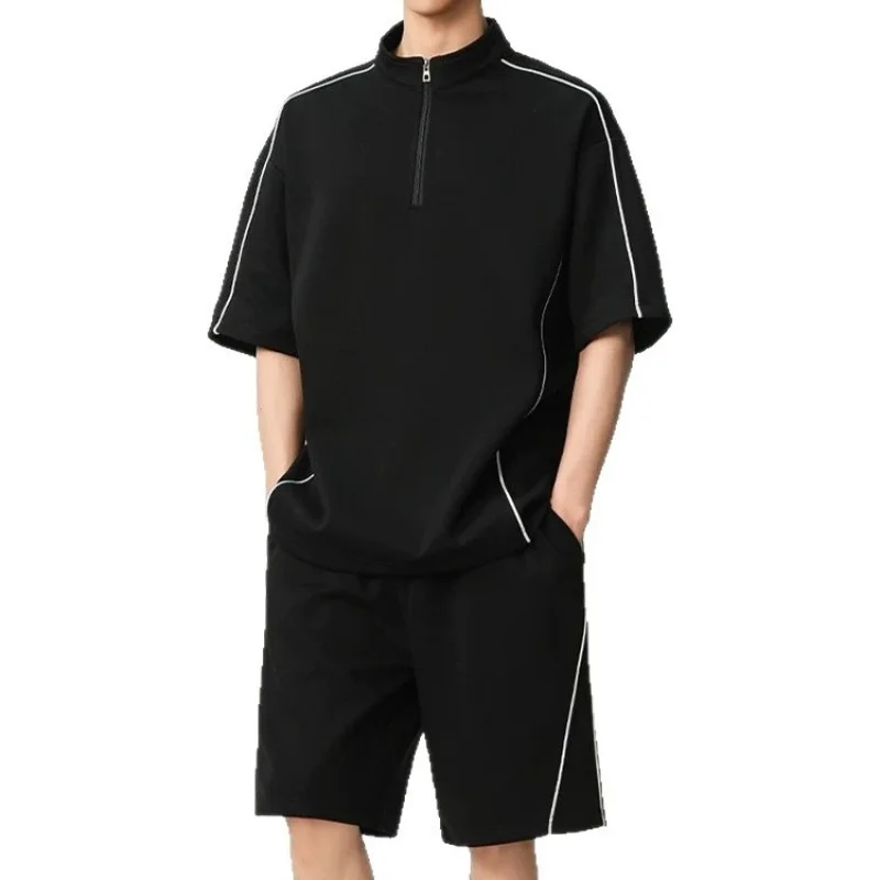 2026 New Men Summer Ice Silk Two Piece Set, Casual Sports POLO Shirt and Shorts, Lightweight Breathable Short Sleeve Outfit