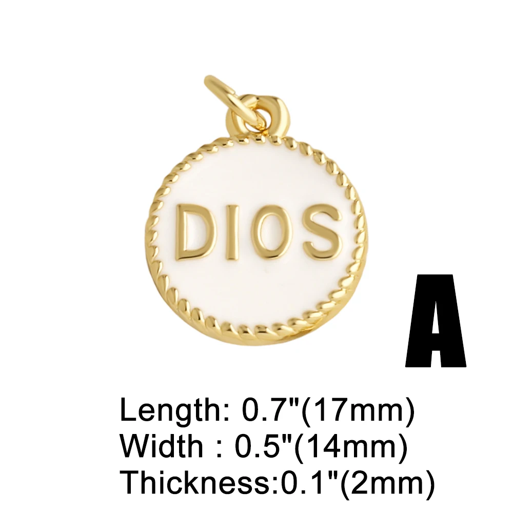 OCESRIO Dios Letter Pendant Copper Gold Plated Enamel Faith Charms for DIY Catholic Bracelet Jewelry Making Supplies chma651 view 5