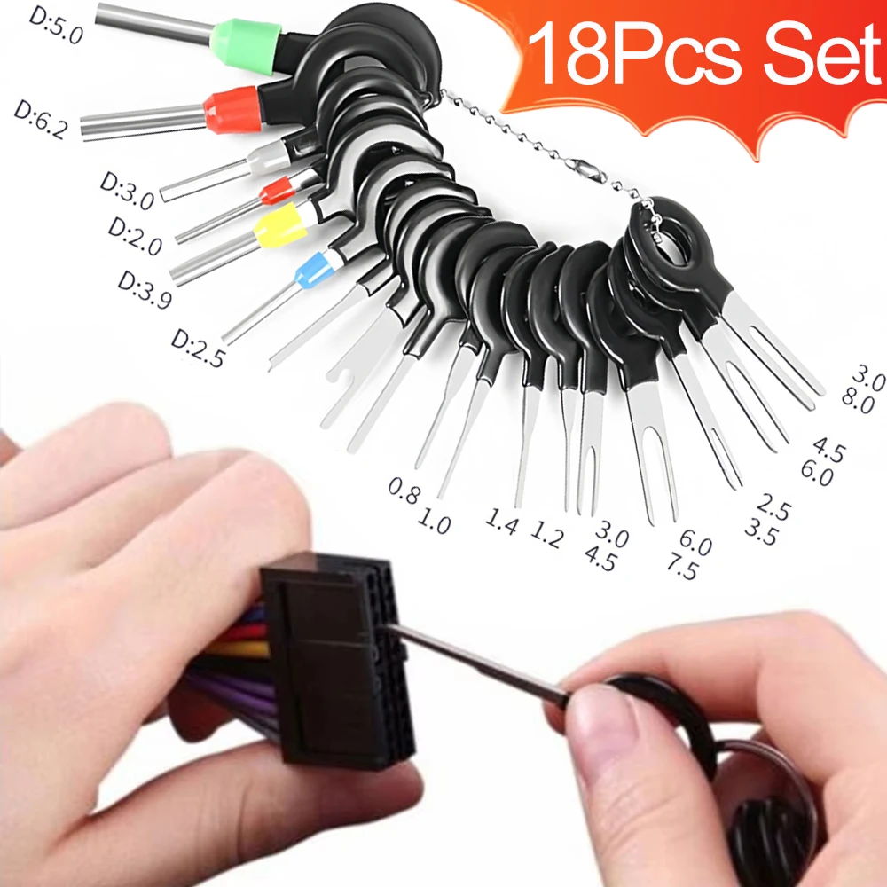 11/18Pcs Car Wire Terminal Removal Tools Set Wire Plug Connector Extractor Puller Release Pin for Automotive Electrical Wiring