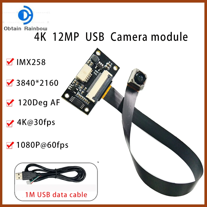 12MP IMX258 CMOS 4K 3840 x 2160 30fps AF/FF Moduł kamery USB Rozpoznawanie twarzy 120 stopni MJPEG, YUY2