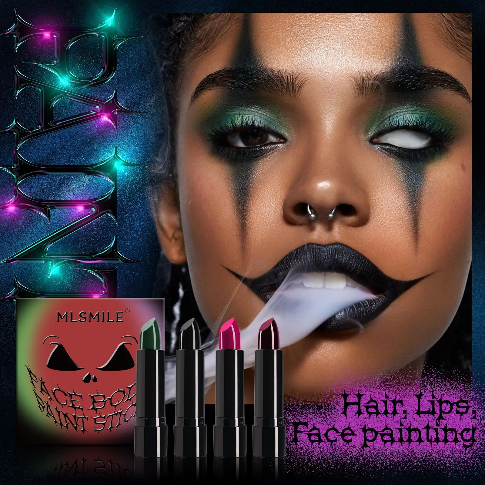 MLSMILE8 kleur Halloween lippenstift zwart en wit rood gemakkelijk te kleuren schminken pak vampier make-up