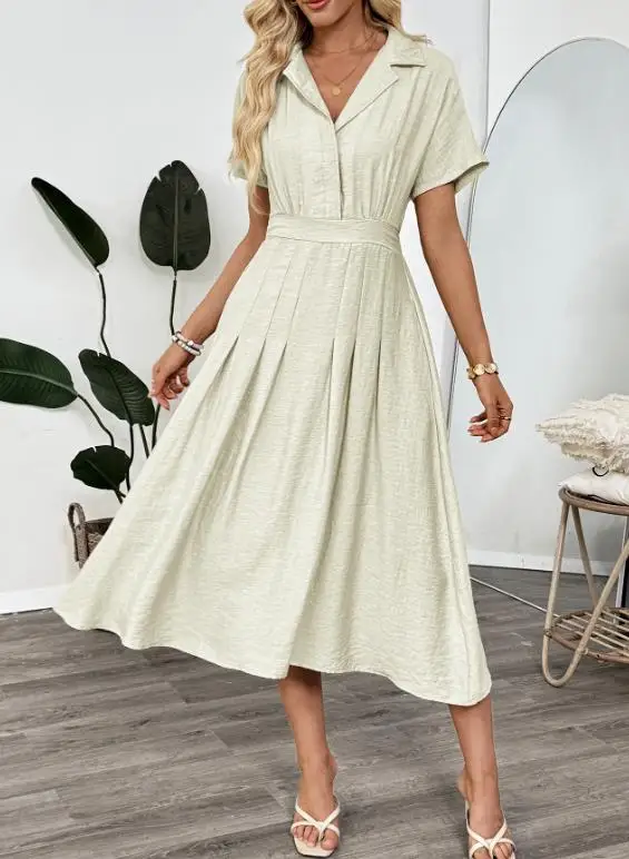 

Women's Spring/summer 2026 New Dress Casual Cuban Collar Commuter Shirt Dress Simple Fashion Retro Slimming Dress