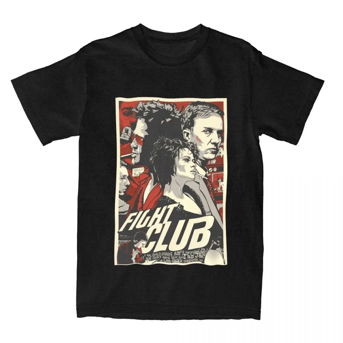 Men's Fight Club Movie Poster T Shirt Pure Cotton Clothing Vintage Short Sleeve Crewneck Tee Shirt Graphic Printed T-Shirts