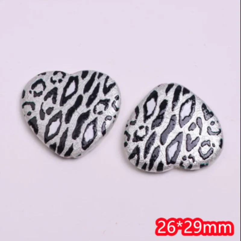 

Newest 100pcs/lot color Leopard pattern print cartoon hearts shape abs straight hole beads diy jewelry garment hair accessory