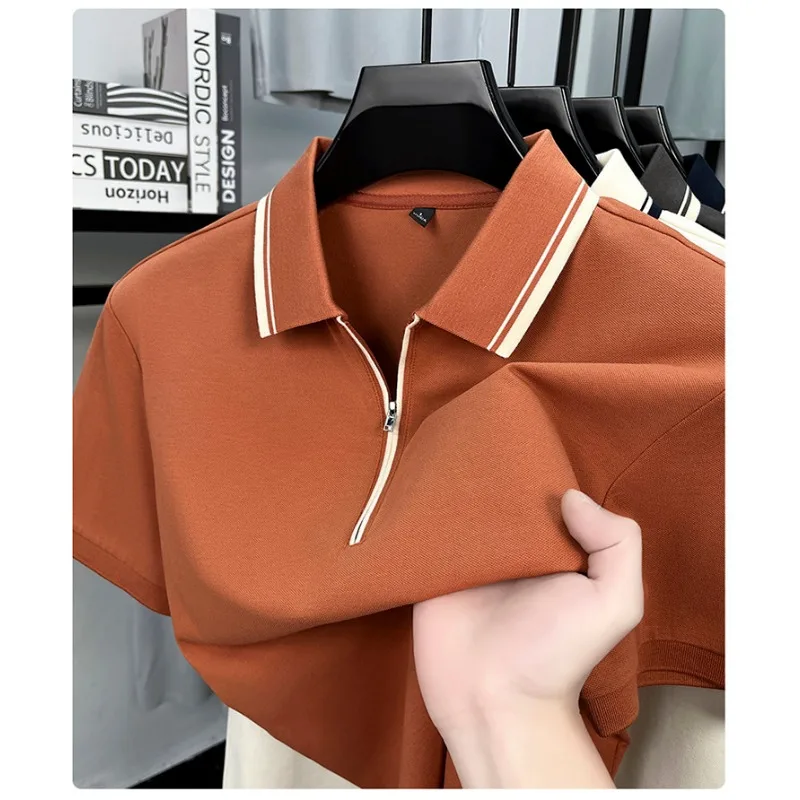 Casual Color Block Men's Polo Shirts T-shirt Short Sleeve Zipper Neck Cotton Spandex Stretch Urban