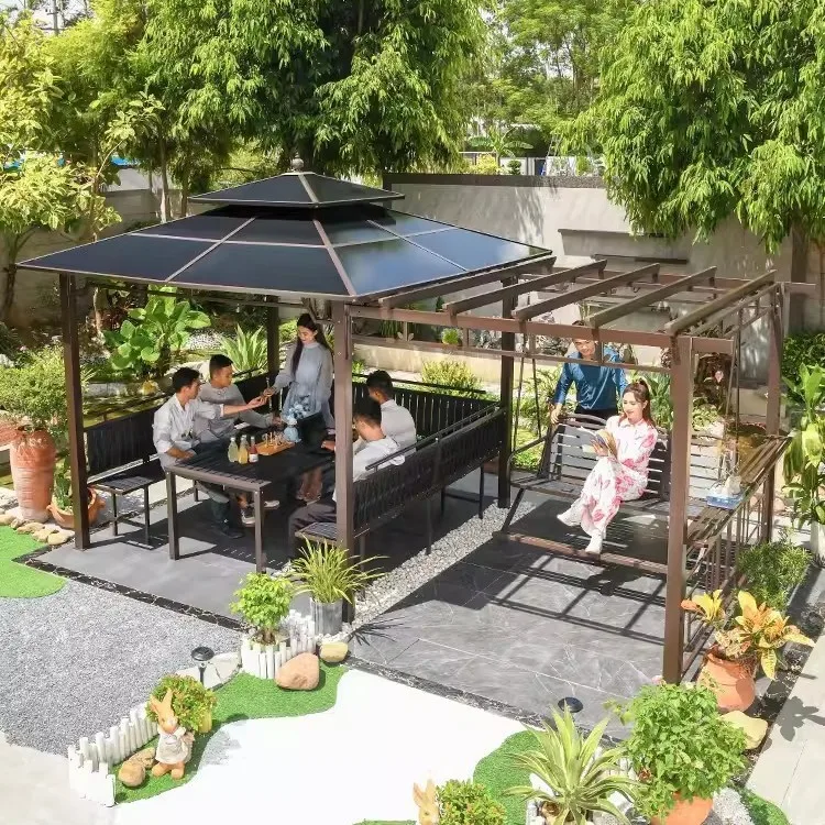 Outdoor Pavilion Courtyard Aluminum Alloy Grape Rack Preservative Wood Garden Pavilion Outdoor Open-air Balcony Climbing Vine Ra
