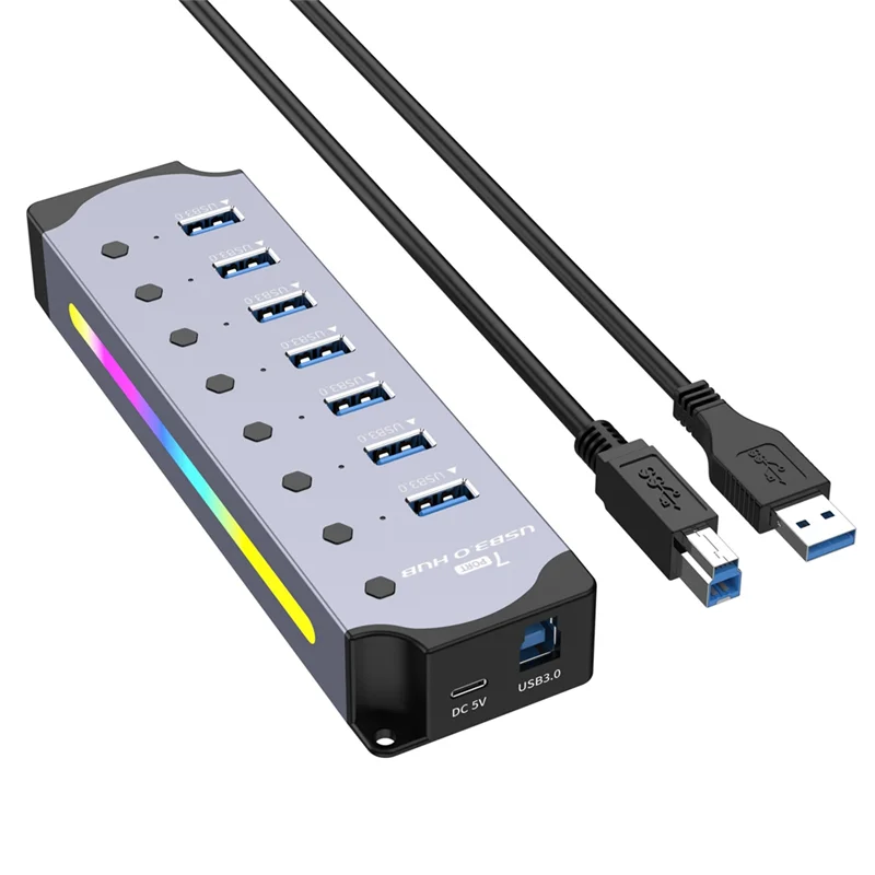 

Концентратор TA-USB 3.0, 7-портовый концентратор RGB со светодиодной лентой, динамические режимы, переключатели, алюминиевый корпус-концентратор для ПК, ноутбуков, вилка европейского стандарта
