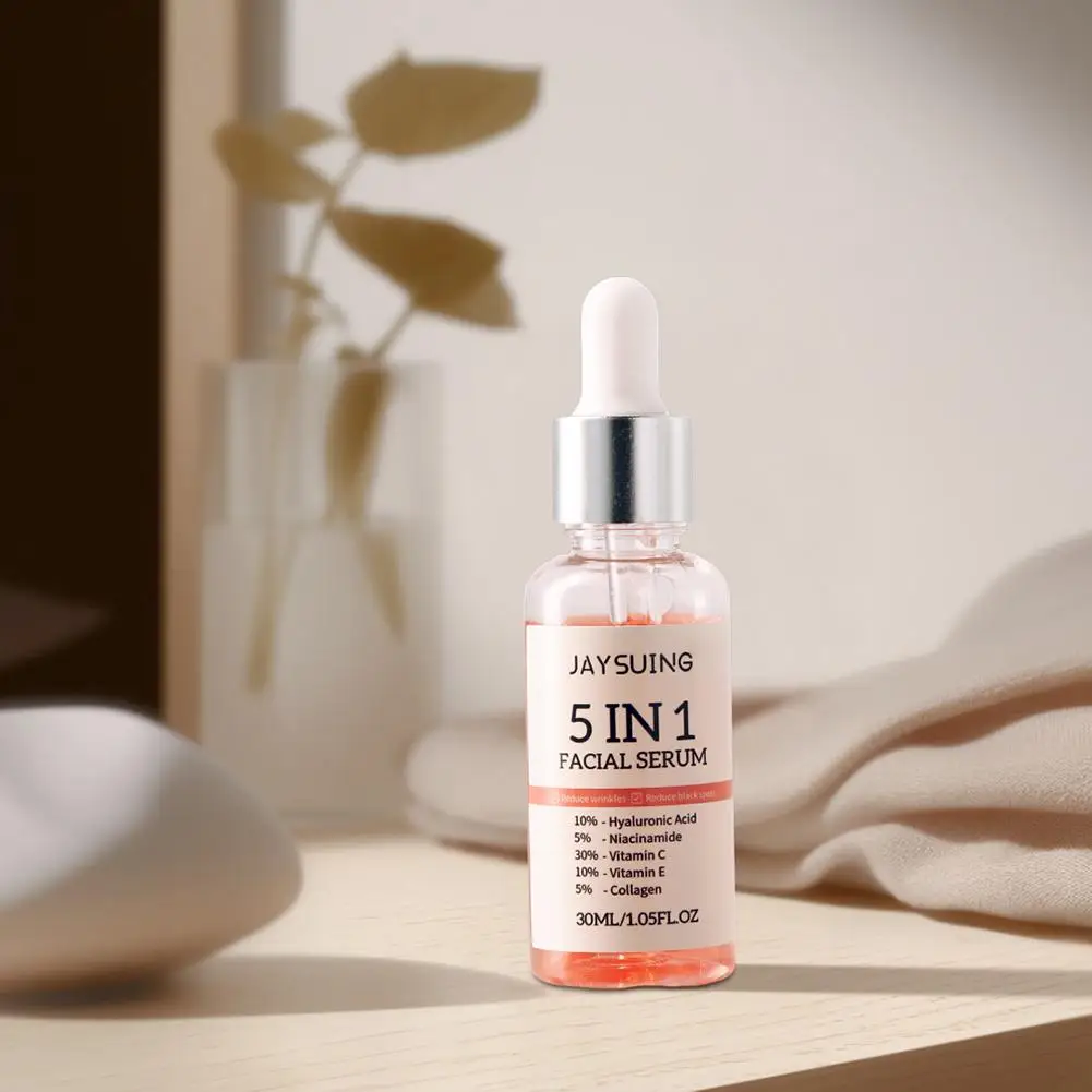 5 in 1 Gesicht Serum Hyaluron säure feuchtigkeit spendende Bleaching Anti-Falten-Alterung Vitamin C verblassen Flecken schrumpfen Poren Hautpflege 30ml