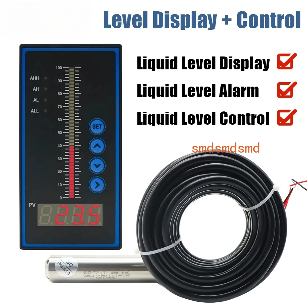 

Integral Level Probe Transmitter Level Sensor Controller Output Liquid Oil Water Level Sensor 4-20MA Display 1m-10m Float Switch