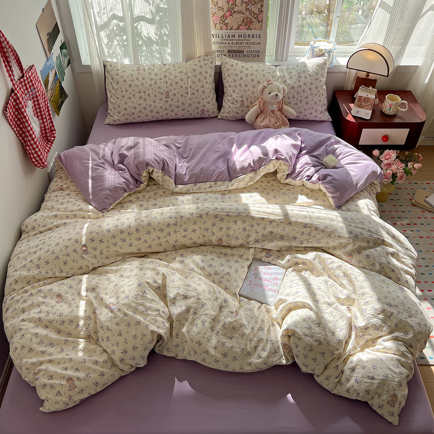 Floral Bedding Set Korean Style Soft Bed Sheet Set Queen King Size Quilt Cover Set No Filling With Pillowcase Couple Life