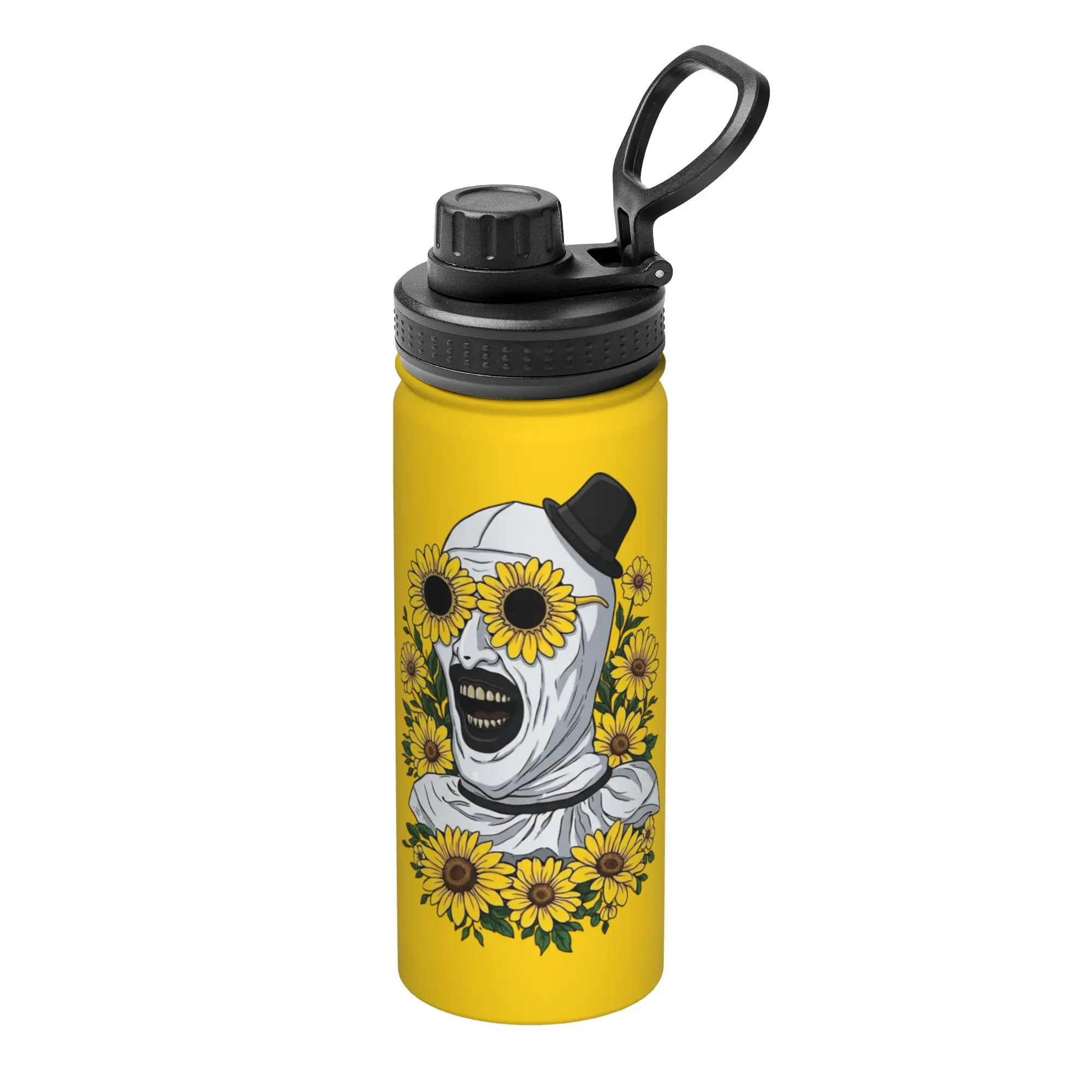 Terrifiers Art And Sunflowers 18OZ Sports Insulated Kettle Halloween Coffee Cups Vacuum Flask School Mugs Spill Proof