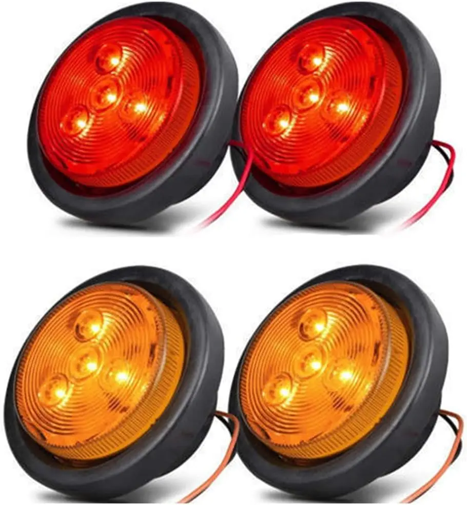 

2" Round Side Marker LED Trailer Lights, 4 Diodes 12V Red & Amber, Sealed Clearance Lights, Waterproof, with Grommet & 2-Pin Plu