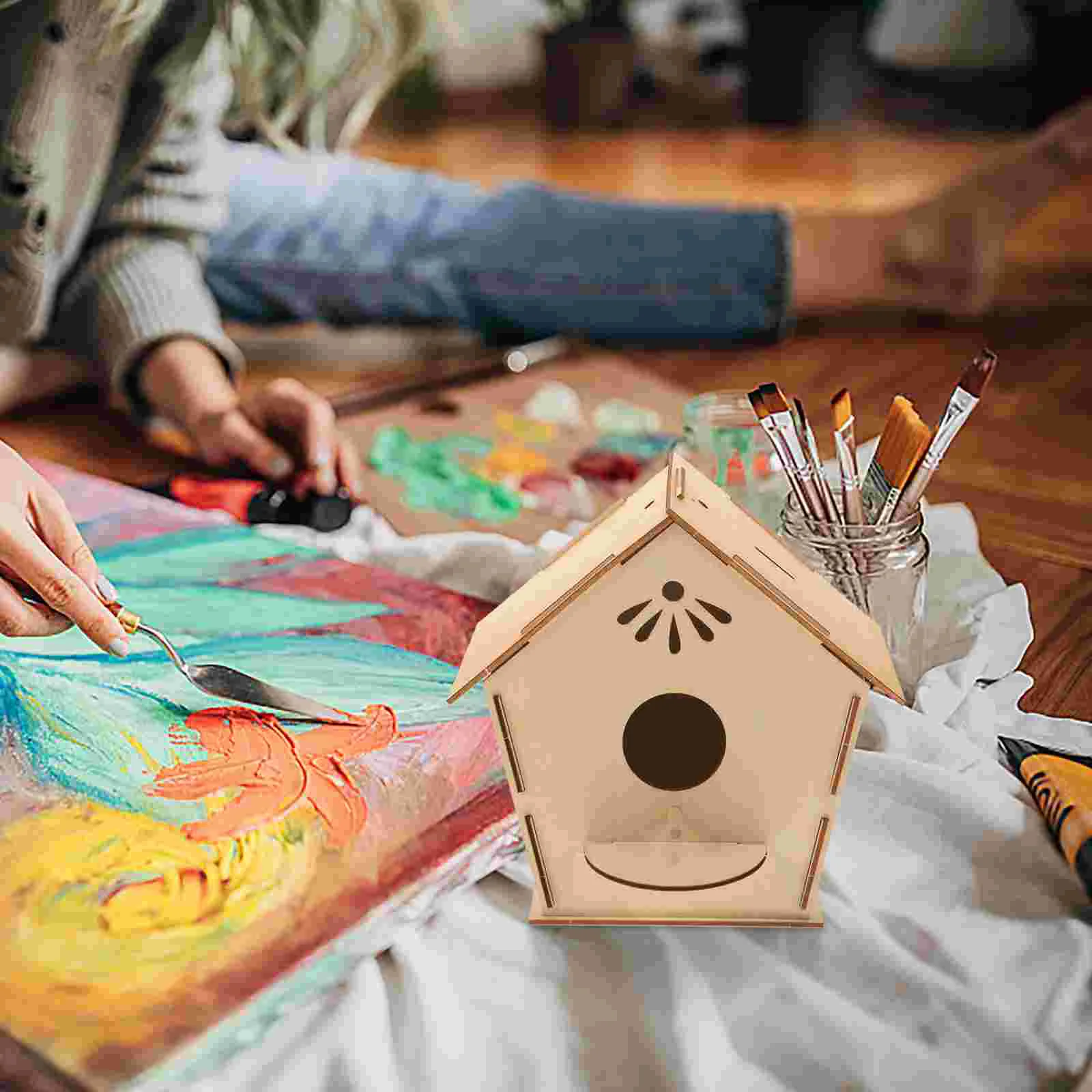 Wooden Bird House Toy Craft Painting Children's Toys Hand DIY Kid Graffiti Miniature Kids Manual