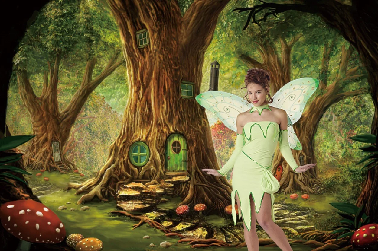 Enchanted Forest Treehouse ฉากหลังสําหรับสาวตกแต่งผีเสื้อ Fairy Tale Tree House พื้นหลังการถ่ายภาพ