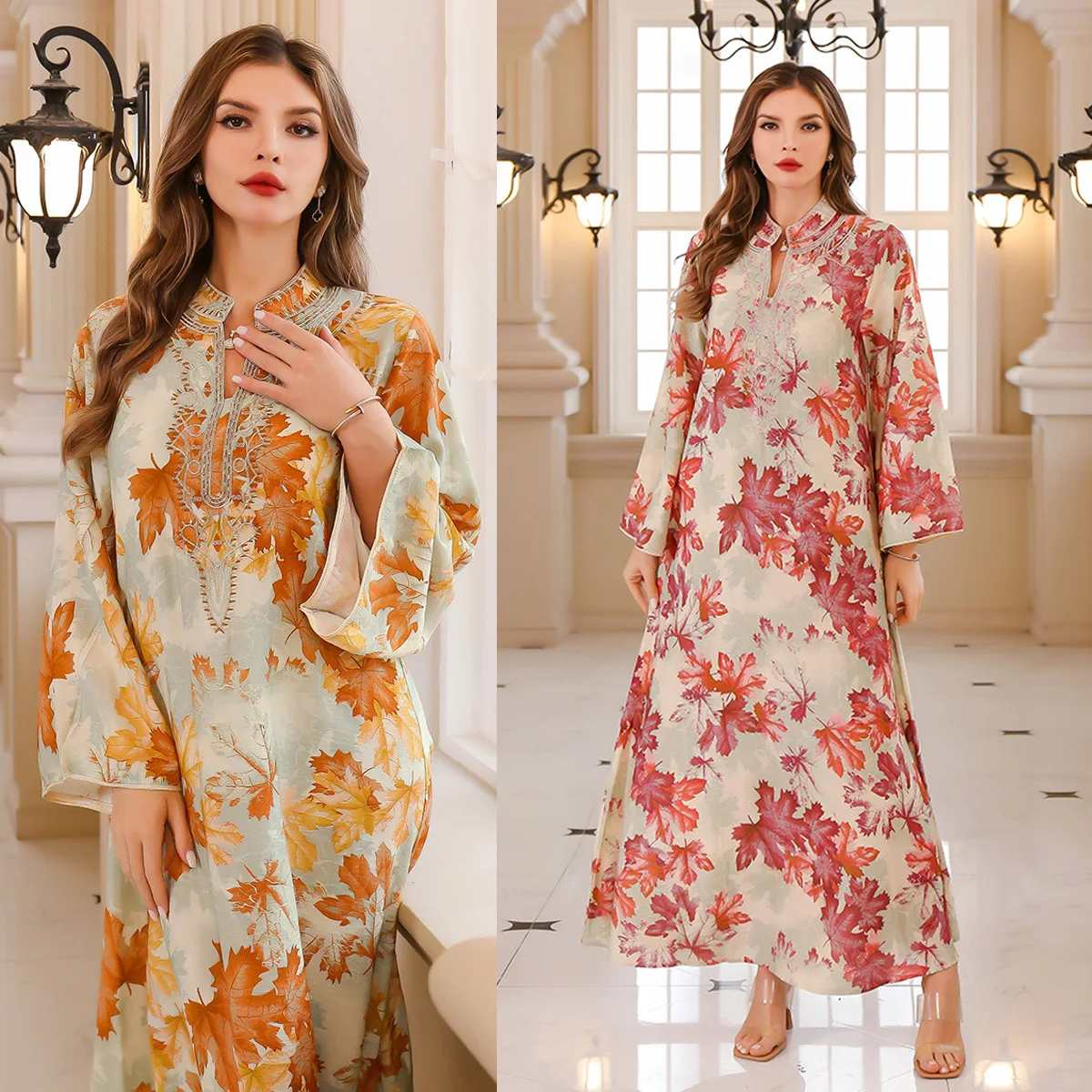 

Middle Eastern Muslim Clothing abaya Summer Robe Dress Printed Long Dress Dubai Robe
