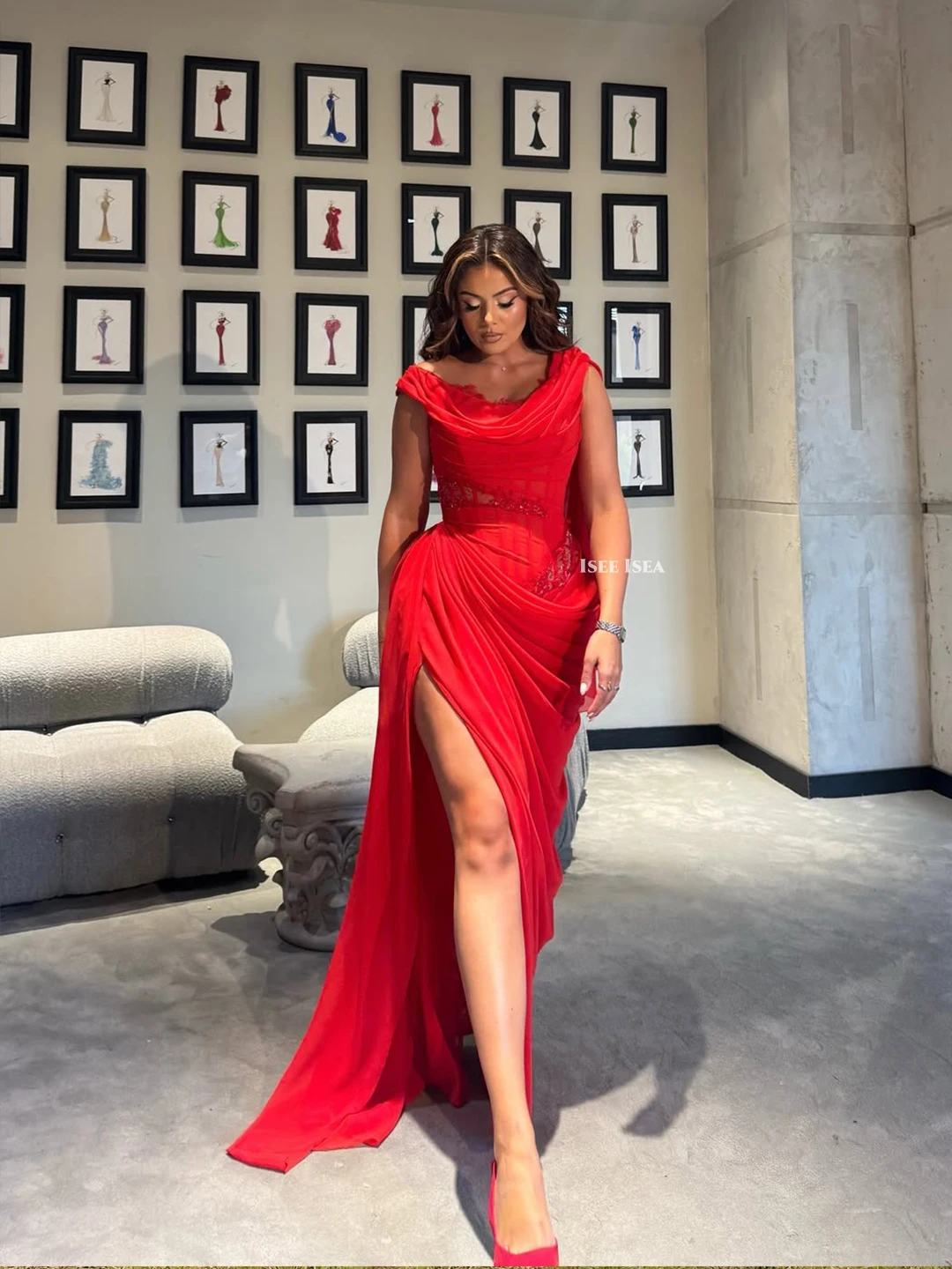 Luxury Evening Dresses Off the Shoulder فستان سهره Beading Floor Length Satin Mermaid Prom Dress Party Gowns Customized