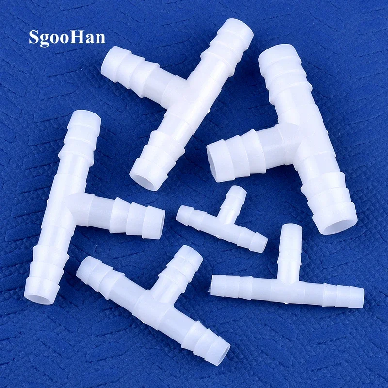 White PE Pagoda Tee Fittings for Aquariums and Irrigation Systems | 4 to 13 mm Hose Diameter | Fast-Connect Design | DIN Standar