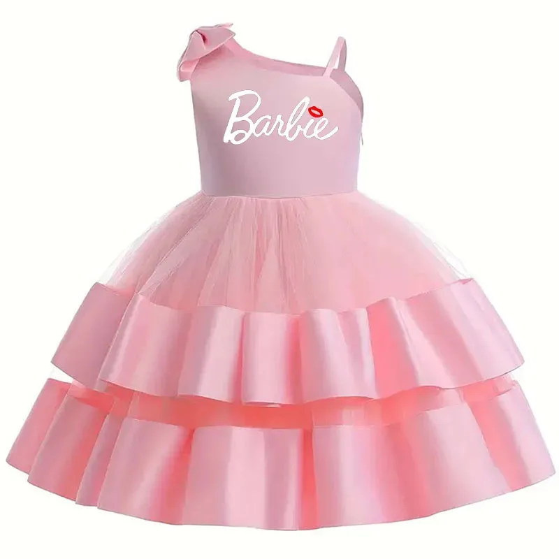 European American Cartoon Animation Barbie Print Girls Princess Dress Birthday Catwalk Puff Skirt Piano Performance Dress