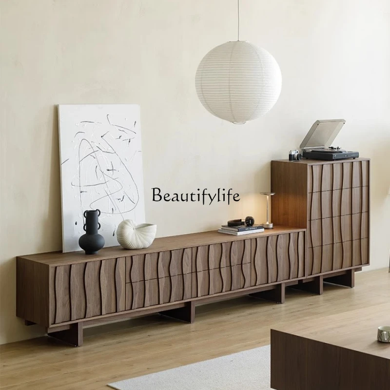 

Medieval solid wood TV cabinet, black walnut living room, household small apartment storage locker