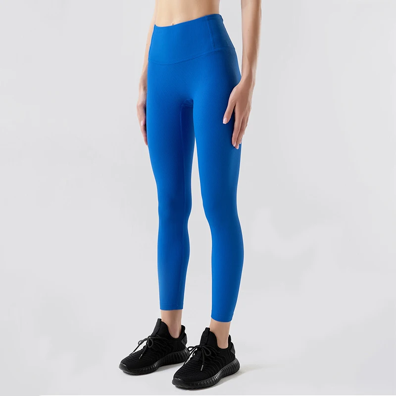 Leggings da Yoga a coste elastico a vita alta sport Fitness Running Push Up Leggings abbigliamento sportivo Leggings da palestra senza cuciture per