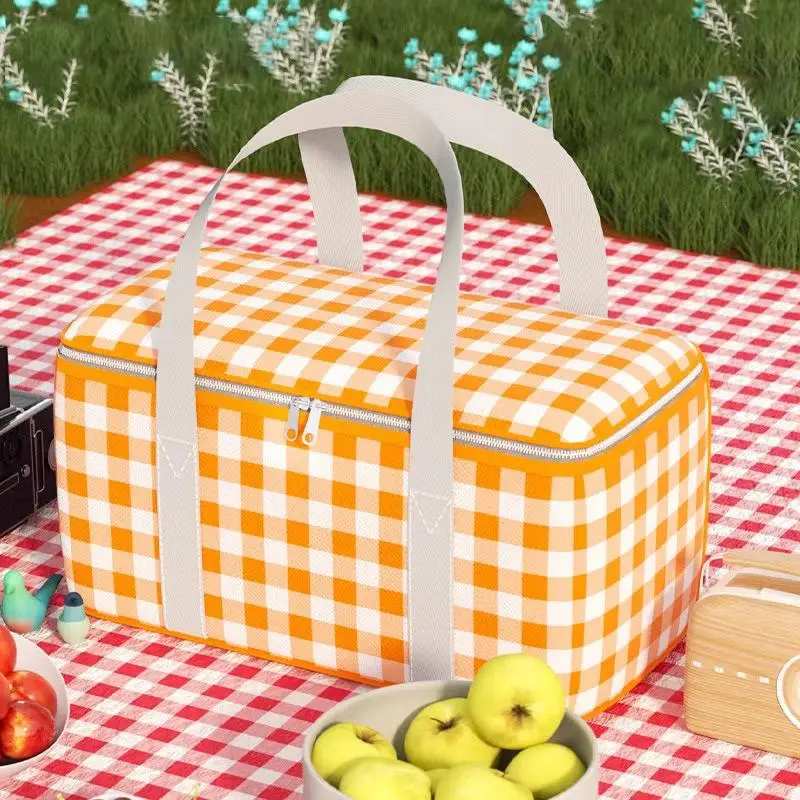 Lunch Bag Pastoral Retro Food Warmer Foldable Thermal Insulated for Picnic Outdoor Camping Office School