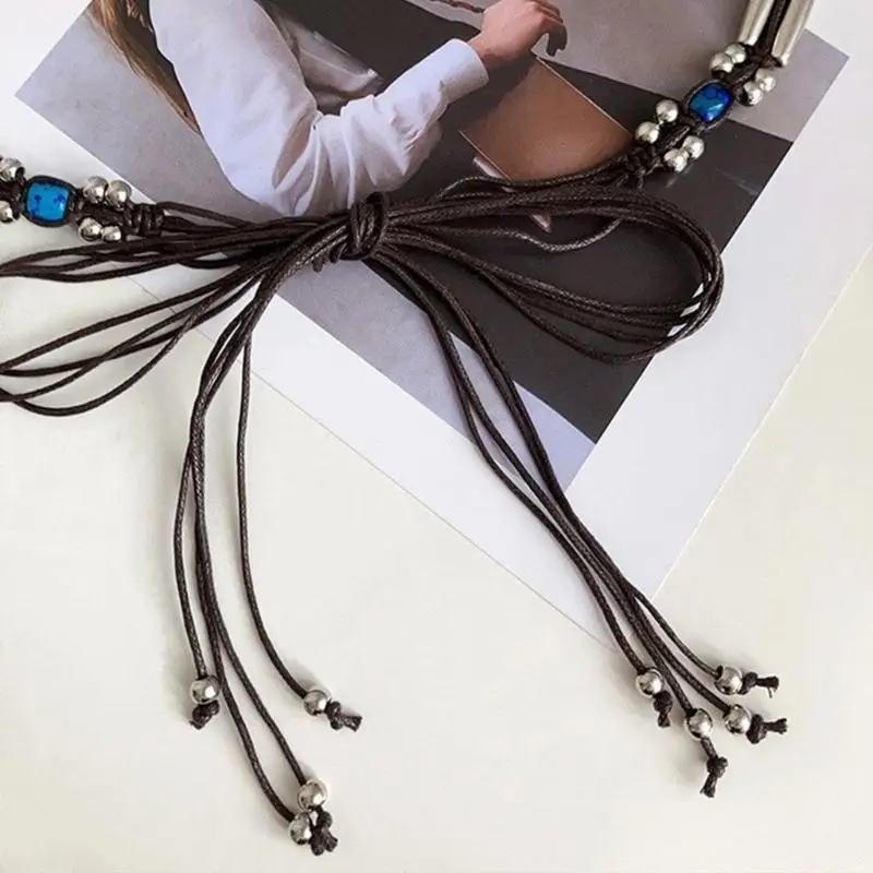 652F حزام خصر نسائي سلسلة ربط حزام فراشة خرز منسوج لفستان كاجوال جينز