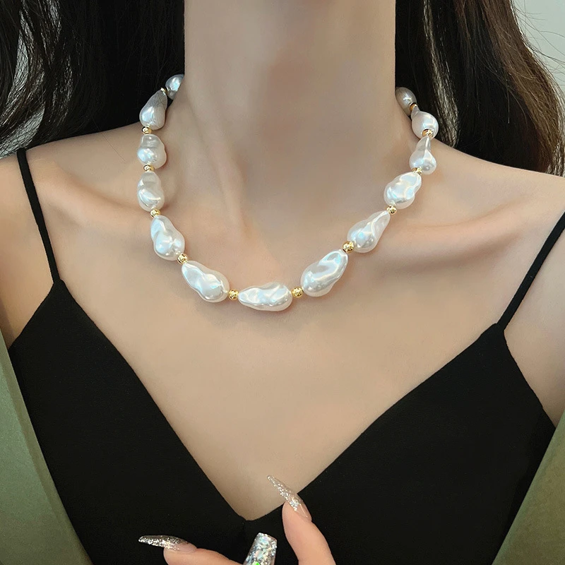 New Trendy Baroque Pearl Necklace for Women Charms Korean Temperament OT Choker Necklace 2023 Fashion Jewelry Gift