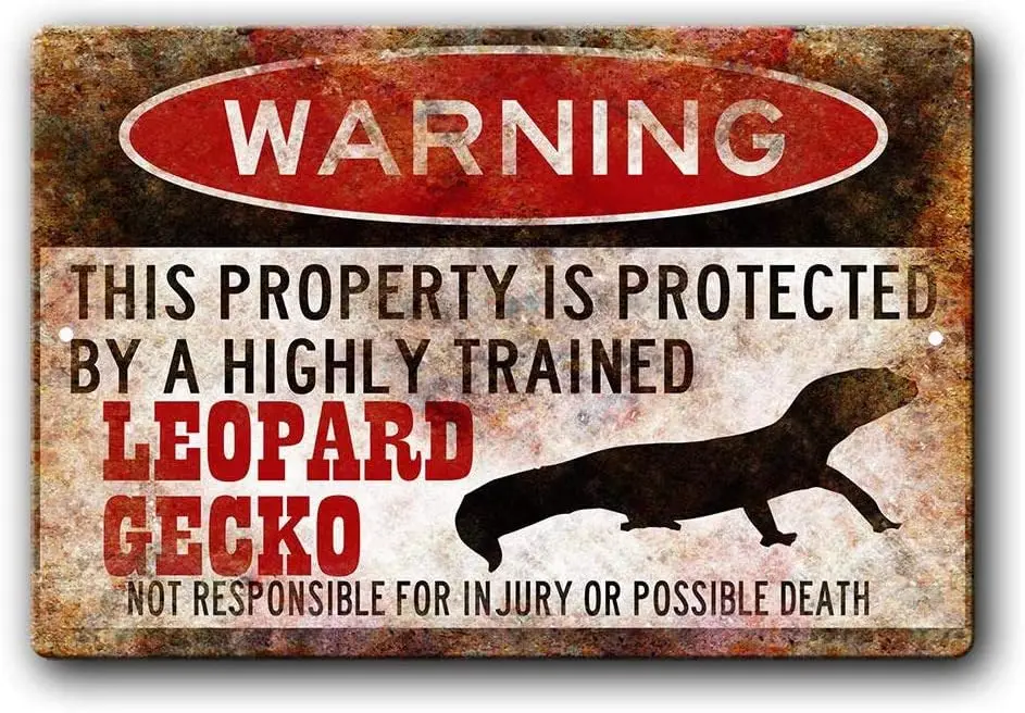 Leopard Gecko Sign,Funny Metal Signs,Leopard Gecko Gift,Gecko Accessories,Lizard Warning Sign Tin Sign 8 X 12 Inches sign