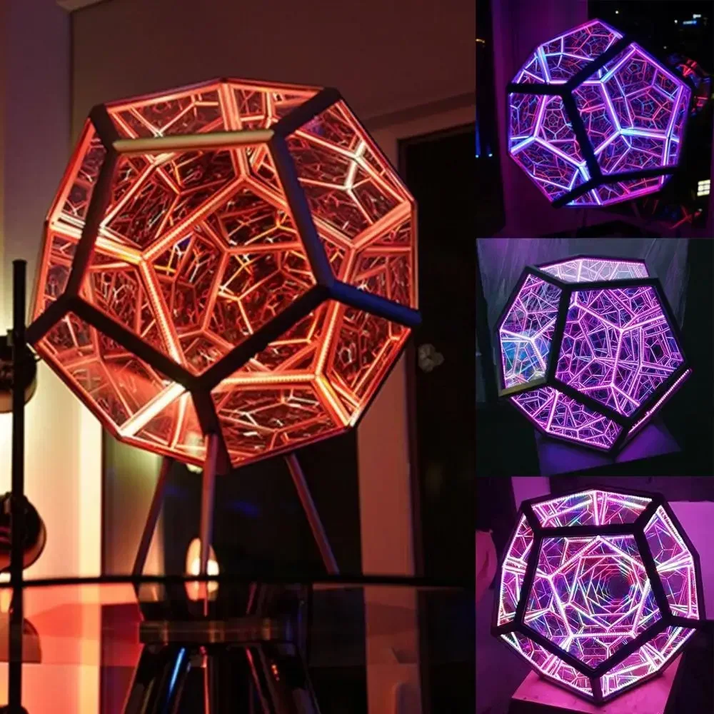 F2 LED Night Light 3D Art Cool Infinite Creative Dodecahedron Atmosphere Dream Lamp Home Office Desk Decoration Birthday Gifts