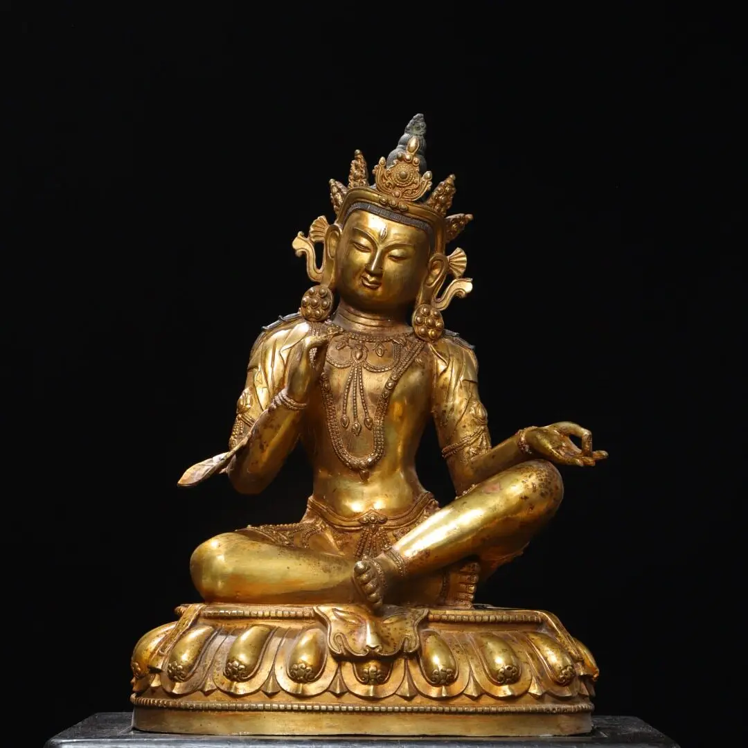 Tara Guanyin Statue Pure Copper Gold Plated Tibetan Bodhisattva Home Altar Vintage Decor Figurine