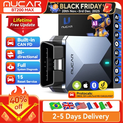 MUCAR BT200 MAX Auto OBD2 escáner ELM327 CANFD herramienta bidireccional 15 reinicio sistema completo lector de código de diagnóstico actualización gratuita para la vida
