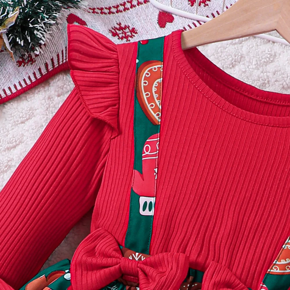 Girls Autumn Winter Fake Two Piece Spliced Dress With Christmas Style Printed Headband Socks For Holiday Party Daily Casual Wear 5