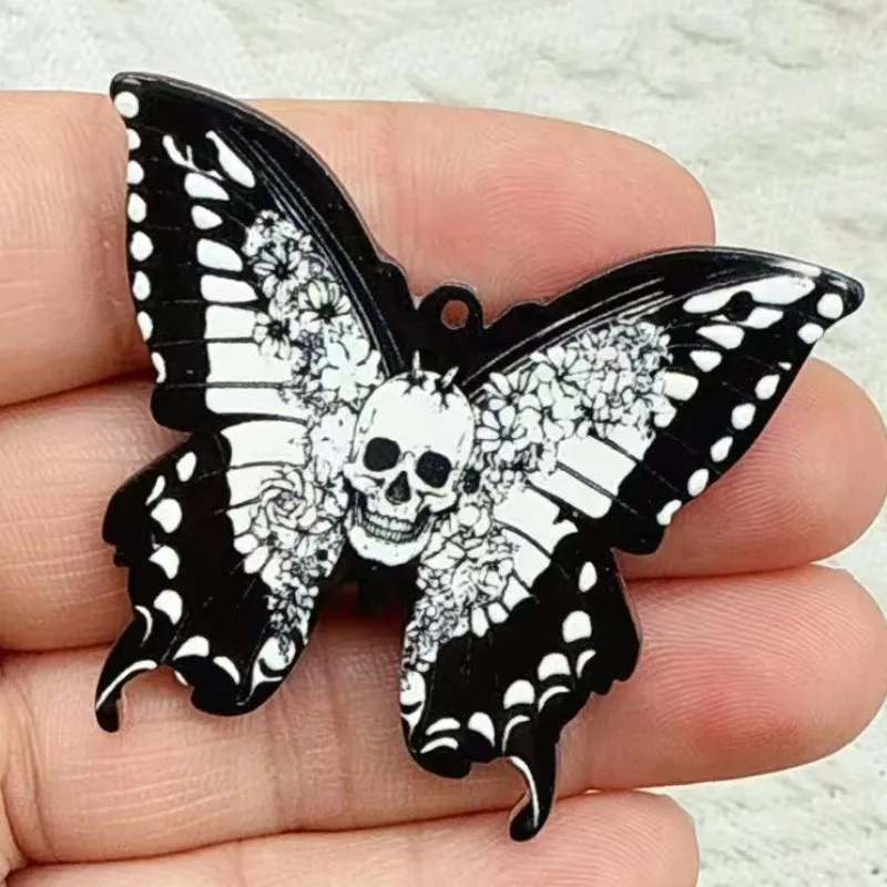 10 шт. акриловые черные подвески в виде бабочки с черепом, сделай сам, готические серьги в стиле панк, брелок, кулон, ювелирный аксессуар