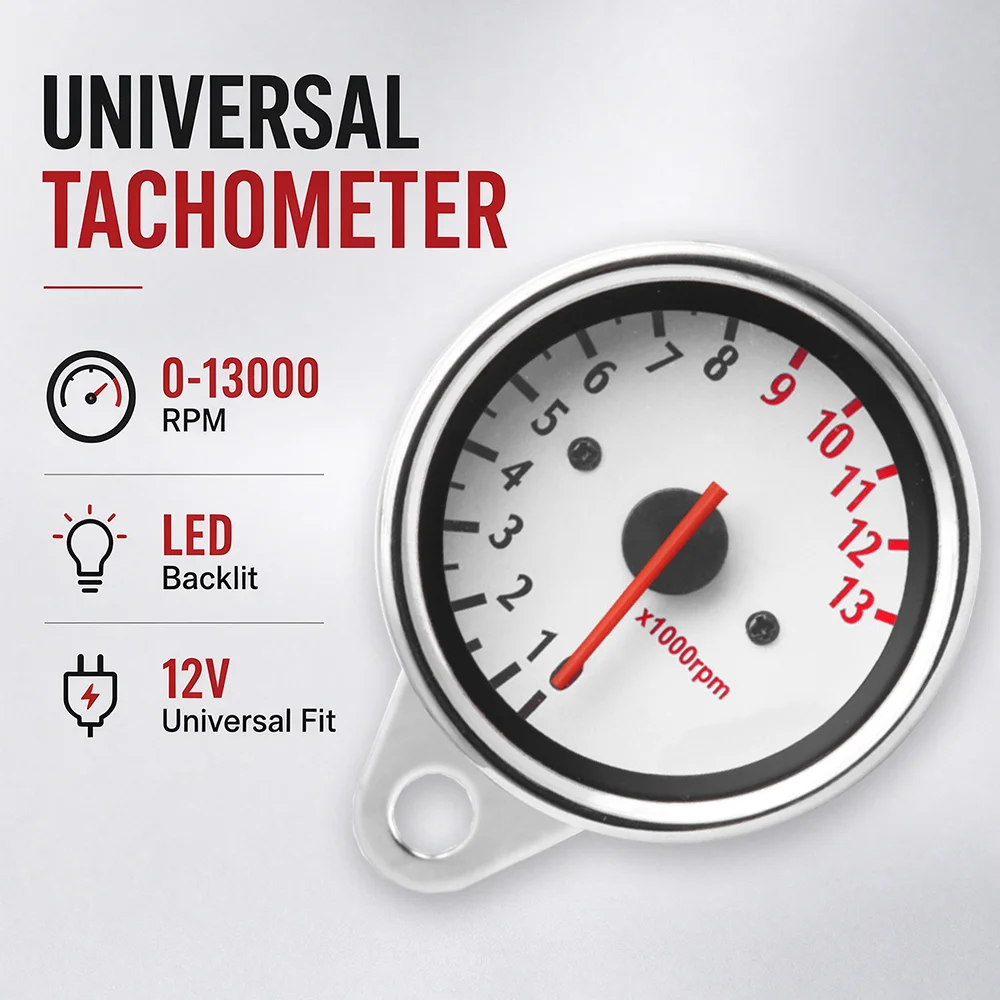 DC12V Universal Motorcycle Tachometer 0-13000 RPM LED Digital Rev Counter Metal Moto Tach Gauge Retro Modified Parts