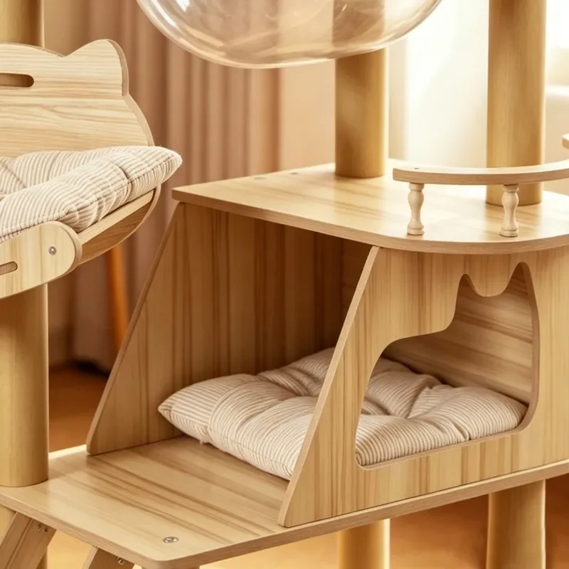 Multi functional Cat Tree Condo with Double Space Capsule Integrated Cat Climbing Frame Cat Bed Simple Design for Indoor Home Sm