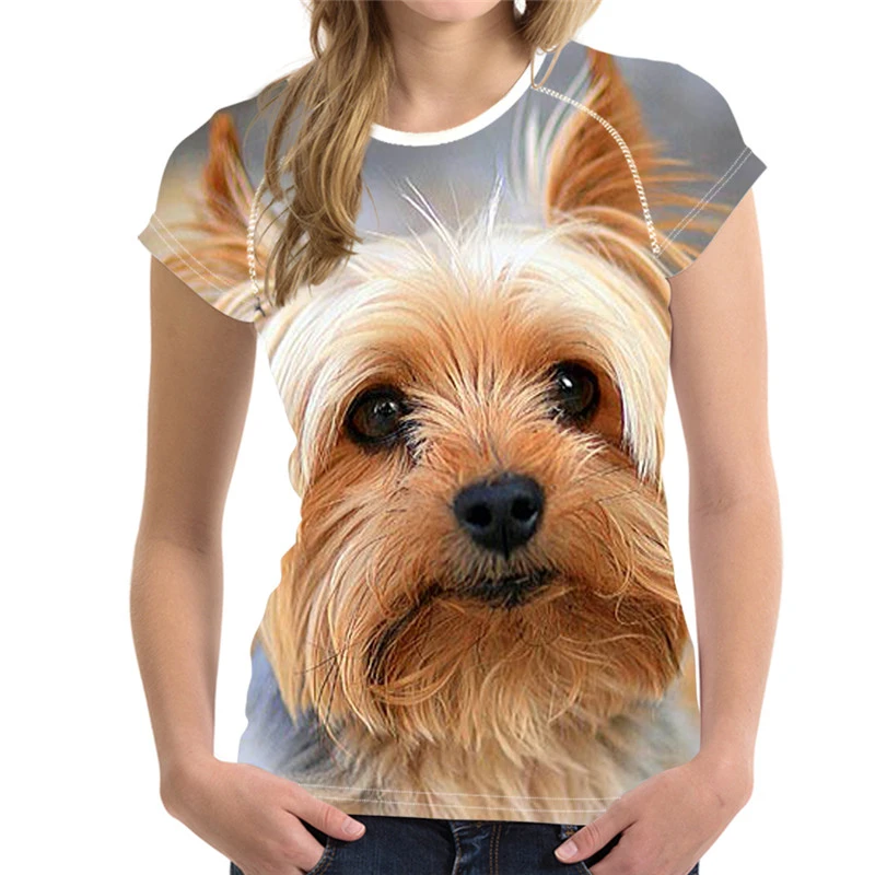 女性のための3D犬のプリントTシャツ,特大の半袖Tシャツ,ファッショナブルなカジュアルTシャツ