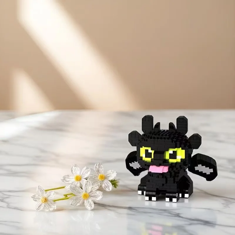 Mini bloques ensamblados de dragón Mecha de Rage nocturno sin dientes, juego educativo de juguete para niños, regalo de cumpleaños y Halloween, color negro