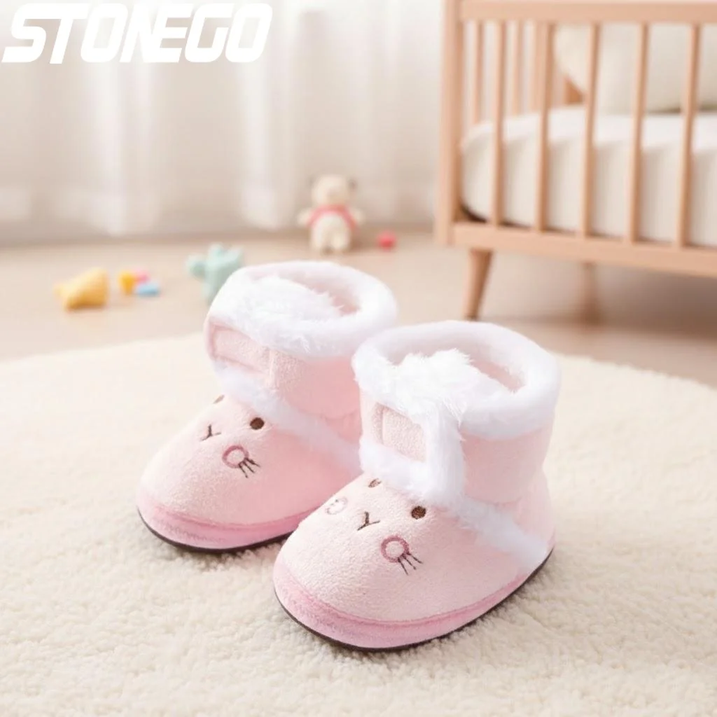 

1Pair Winter Warm Coral Fleece Cartoon Cotton Crib Anti Slip Snow Boot for Newborn Baby 0 18M