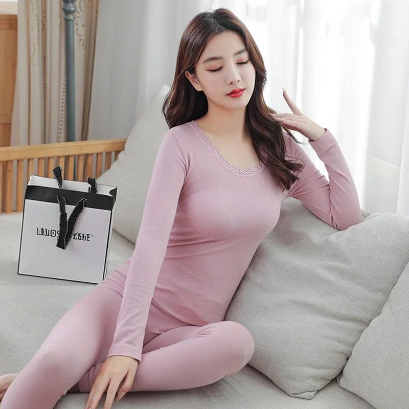 Warm Underwear Set Bodybuilding Cotton Sweater Thin Line Clothes and Trousers Pajamas Long Clothes and Long Underwear Ms.