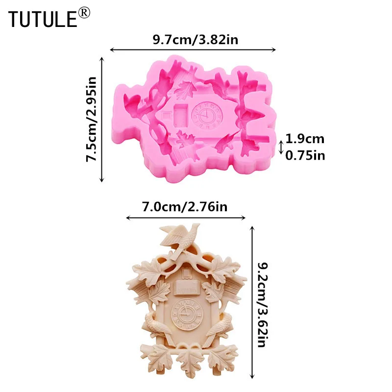 3D cuckoo clock resin Clay decorations Drip Silicone molds Big cuckoo clock keychain Silicone Mold Chocolate fondant Cake Mould