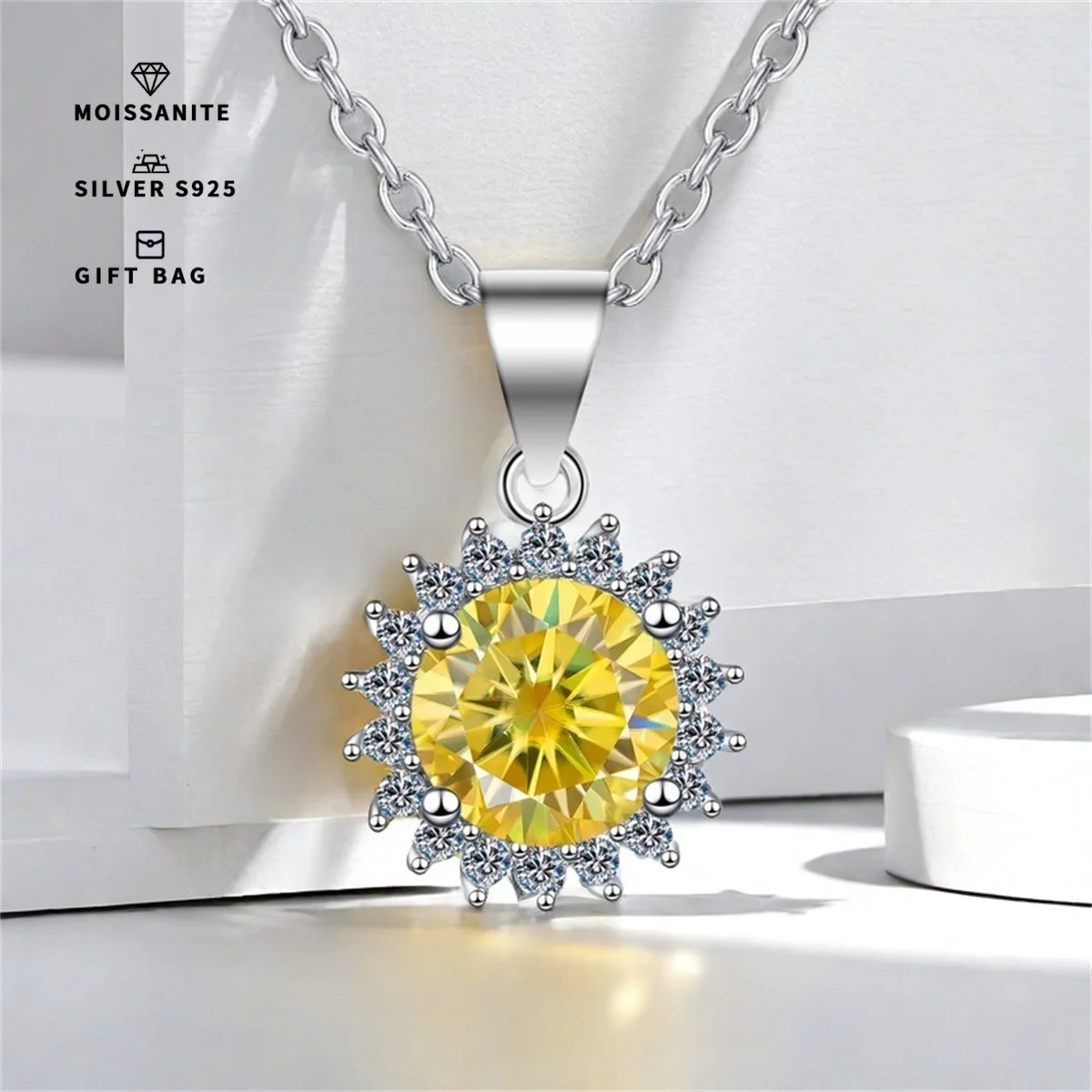 Lemon yelow Sunflower GRA moissanite Pendant S925 silver Platinum plating Charm Party Wedding Pendants Necklace Women Jewelry