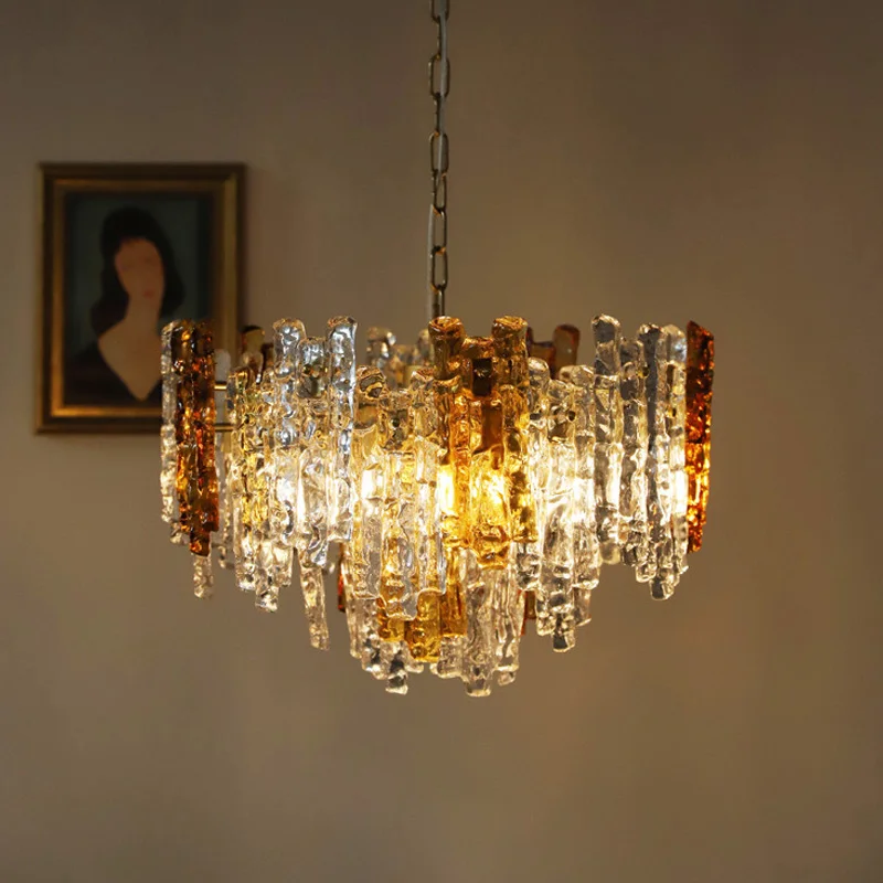 Modern Luxury orange glass Chandeliers Round Murano Glass Ceiling Chandelier Living Room Bedroom French Glass Tube Pendant Light