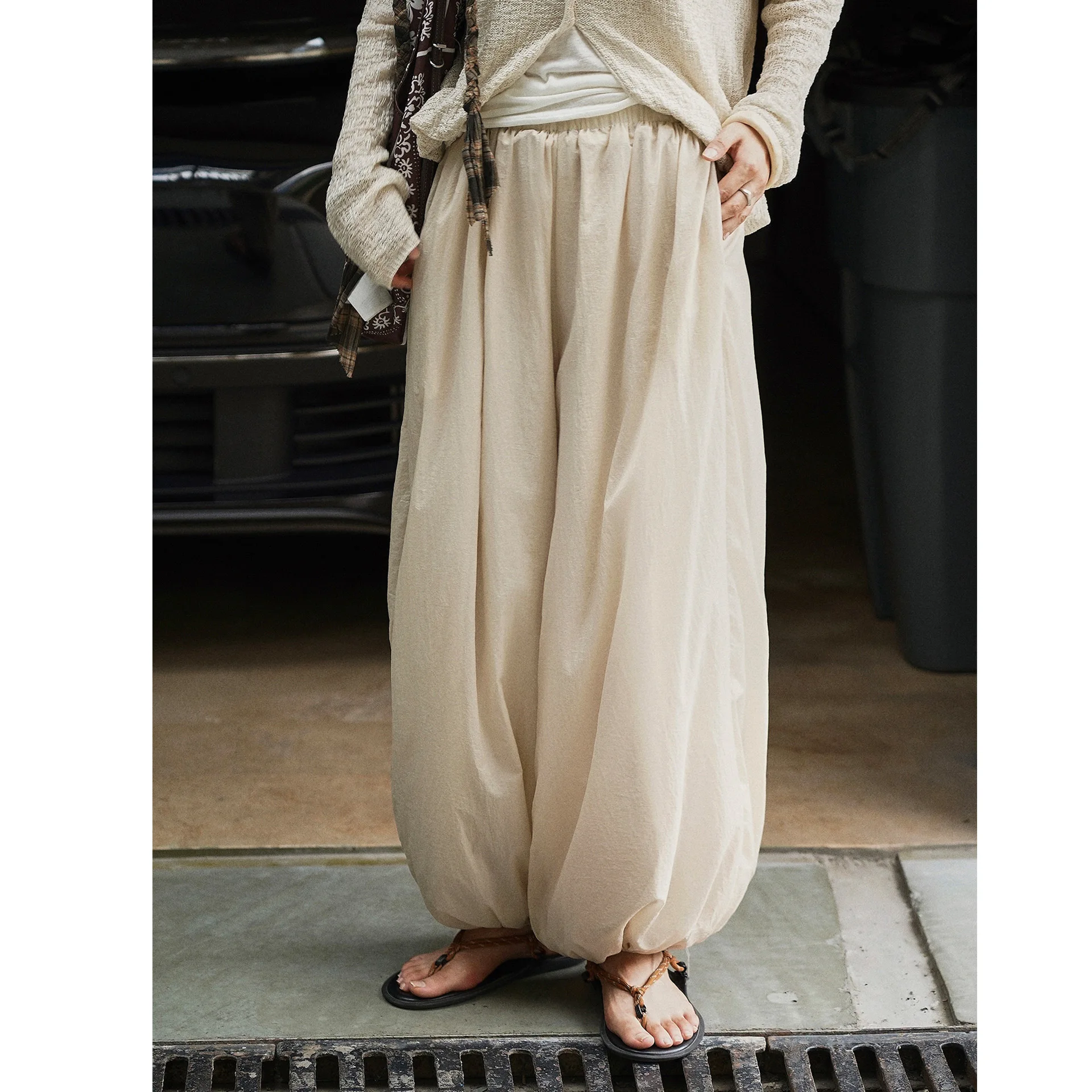 SuperAen 2025 여름 새로운 한국 스타일 거즈 블루머 패션 여성 특대 높은 허리 긴 바지