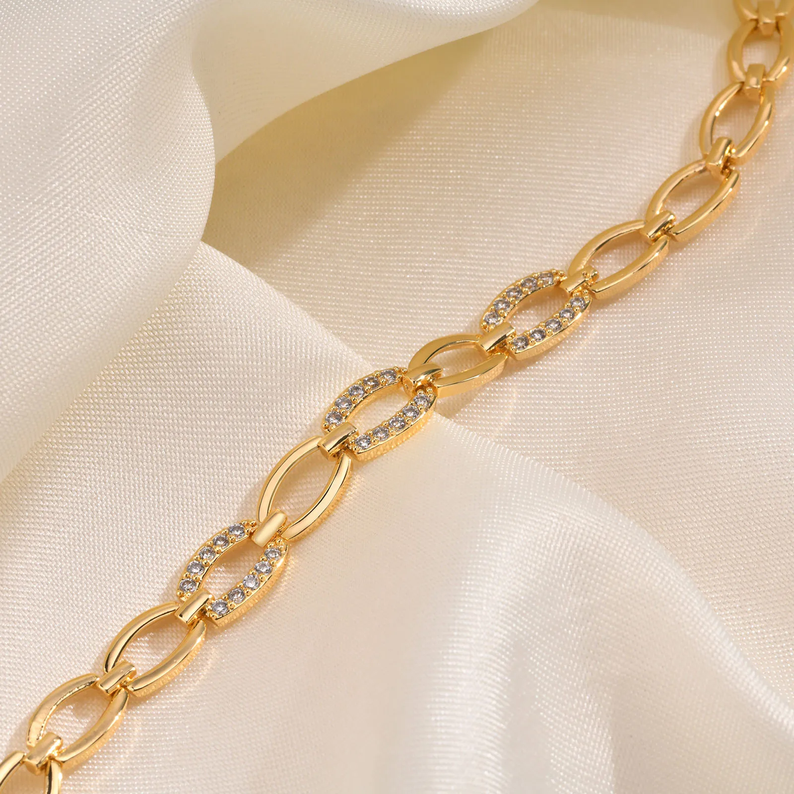 Pave Cubic Zirconia Chain Bracelet for Women, Simple Gold Plated Dainty Jewelry Gift