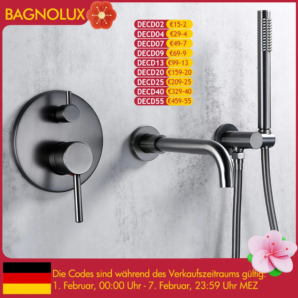 

Bathtub Mixer Tap Set Shower Hot And Cold Bathroom Faucet Brushed Stanless Steel Diverter With Wall Mount Spout Handheld Hose