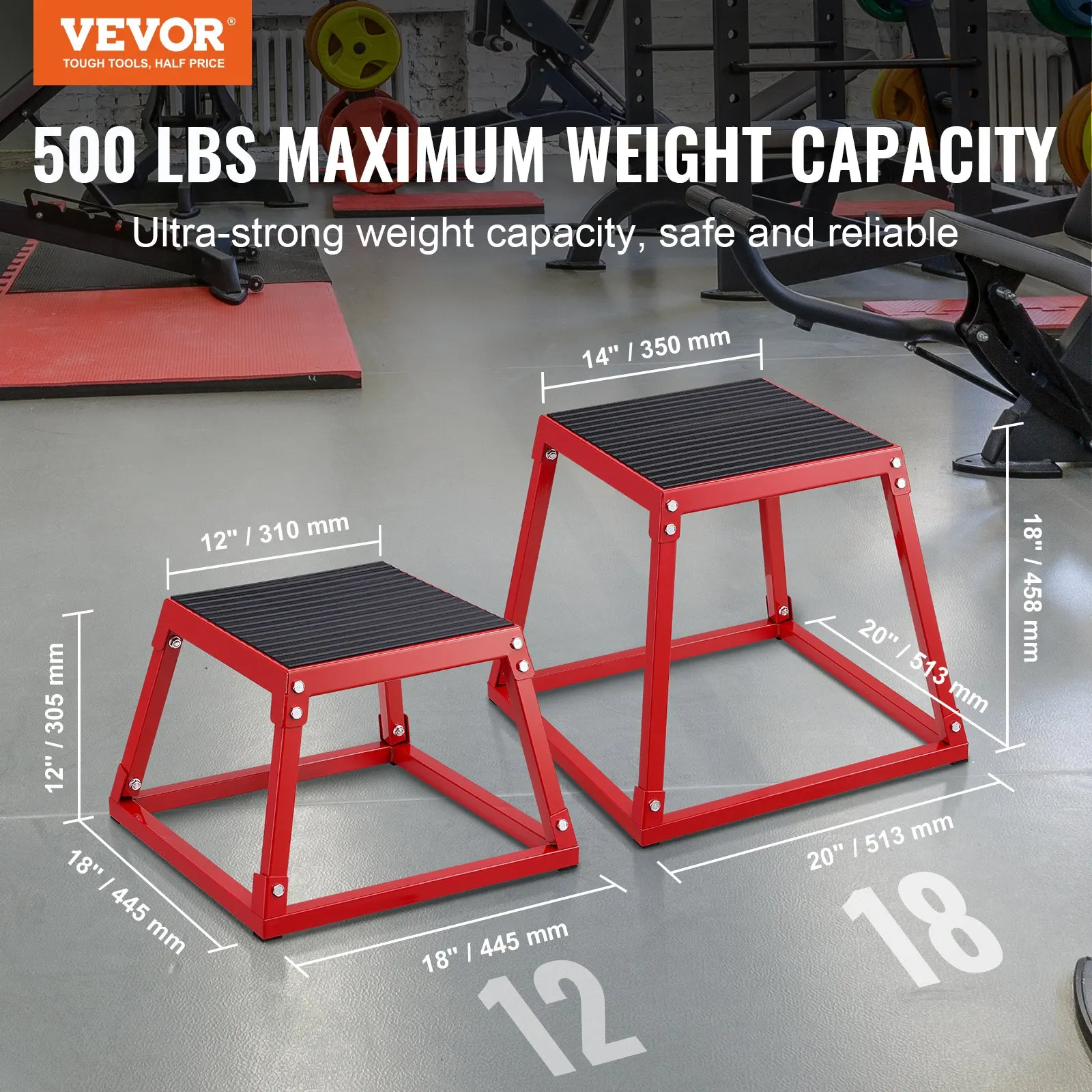 Plateforme de saut pliométrique rouge simple de 305 mm, antidérapante, mini plateforme fixe pour l'entraînement des fessiers et des cuisses à domicile pour débutants